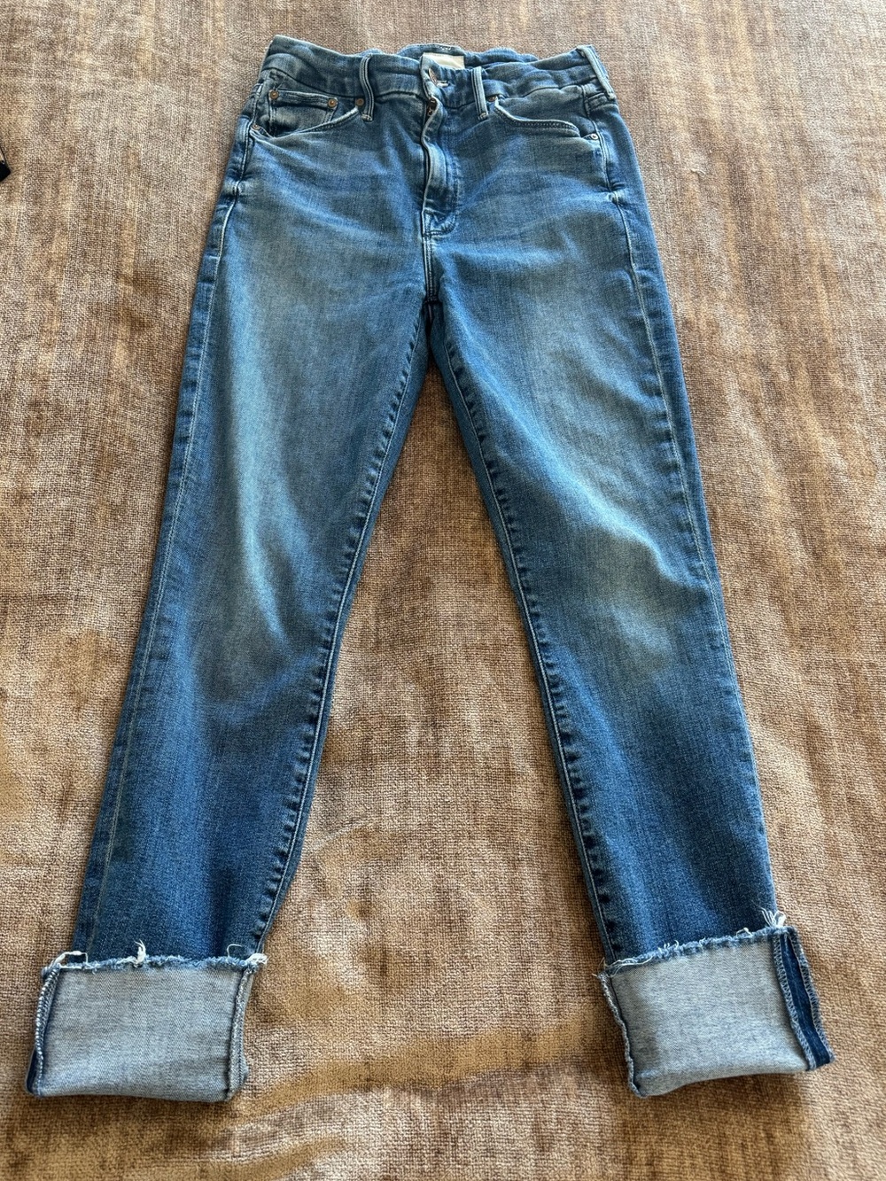 MOTHER The Looker Ankle Fray Jeans in Medium Blue with Cuffed Hem Size 26
